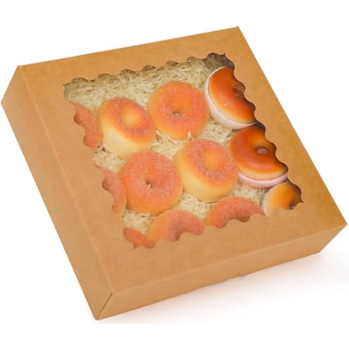 Gcardist Auto-pop Up Braun 20.3x20.3x6.4cm 12Pcs Plätzchen Box mit Fenster Gebäck Macaron Bäckerei Box für Verpackung (8x8x2.5 inch) von Gcardist