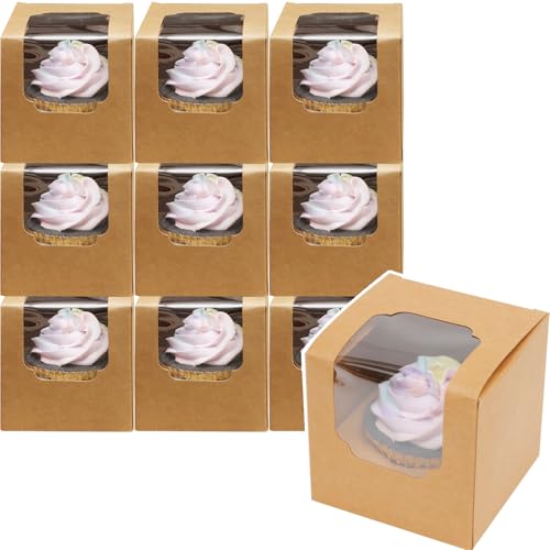 Gcardist Braun Auto-Pop-up Cupcake-Boxen Einzelne Cupcake-Behälter 35 Stück 8.9x8.9x8.9cm (35 Boxen + 35 Einsätze, 3.5x3.5x3.5inch) von Gcardist