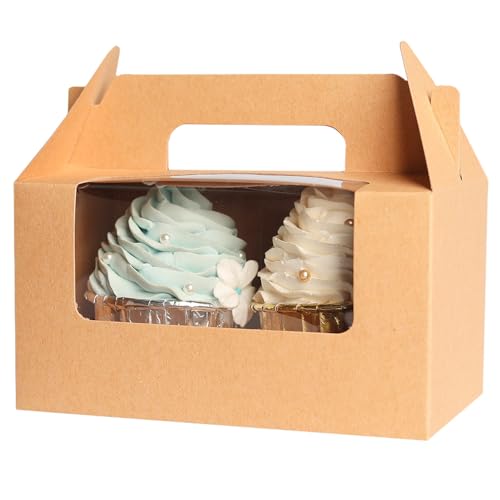 Gcardist Braun Cupcake Container Double Cupcake Stand Einweg 15 Double Cupcake Container mit Fenster 16.5x9.2x8.9cm Cupcake Container(6.5"x3.6"x3.5"Inch) von Gcardist