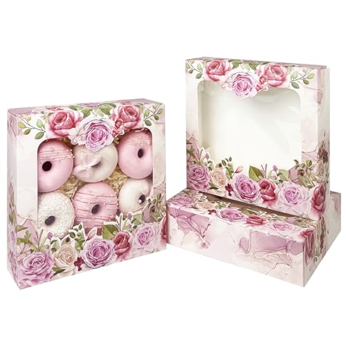 Gcardist Der Muttertag Auto-pop Up Kuchenboxen mit Fenster 25.4 * 25.4 * 6.3cm 12 Stück Rosa Keks-Donut-Bäckerei-Box(10 * 10 * 2.5 inch) von Gcardist