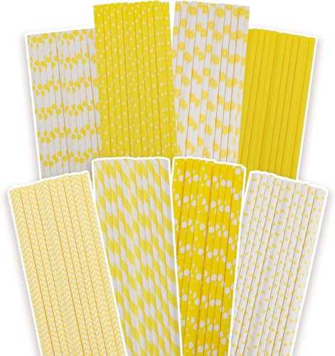 Gcardist Gelbe Trinkhalme Gelbe Einweg-Strohhalme 150 Stück Einweg-Strohhalme in Großpackung (8 Muster) von Gcardist