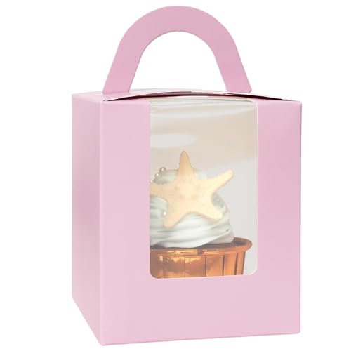 Gcardist Lavendel Cupcake-Boxen einzelne Cupcake-Halter Einweg 25pcs einzelne Cupcake-Boxen mit Fenster 9,3x9,3x11cm Cupcake-Behälter(3,7x3,7x4,5 Inch) von Gcardist