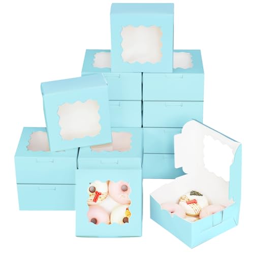 Gcardist Licht Blau Keks-Boxen mit Fenster 15 Stück 15.2x15.2x7.6cm Bäckerei Box Gebäck Box für Hochzeit Gunst Geburtstag ＆ Party(6x6x3 inch) von Gcardist