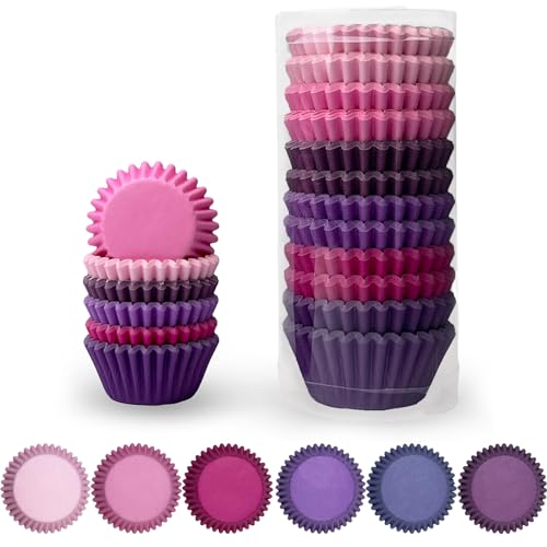 Gcardist Mini 300 Stück Mini-Muffinförmchen Cupcake-Becher Lebensmittelqualität 6 einfarbige rosa violette Farben Muffinpapier Backförmchen Cupcake-Hüllen (Mini Größe) von Gcardist