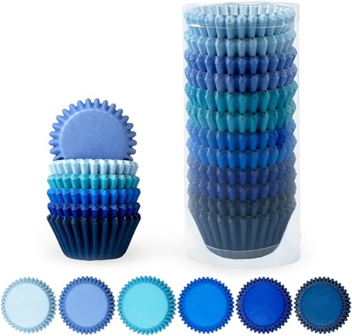 Gcardist Mini-Muffinförmchen Cupcake-Becher Lebensmittelqualität 6 einfarbige blaue Farben Mini 300 Stück Muffinpapier Backförmchen Cupcake-Hüllen (Mini Größe) von Gcardist
