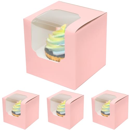 Gcardist Rosa Auto-Pop-up Cupcake-Boxen Einzelne Cupcake-Behälter 15 Stück 8.9x8.9x8.9cm (15 Boxen + 15 Einsätze, 3.5x3.5x3.5inch) von Gcardist