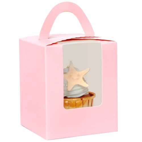 Gcardist Rosa Cupcake-Boxen einzelne Cupcake-Halter Einweg 25pcs einzelne Cupcake-Boxen mit Fenster 9,3x9,3x11cm Cupcake-Behälter(3,7x3,7x4,5 Inch) von Gcardist