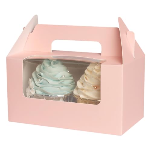 Gcardist Rosa Cupcake Container Double Cupcake Stand Einweg 15 Double Cupcake Container mit Fenster 16.5x9.2x8.9cm Cupcake Container(6.5"x3.6"x3.5"Inch) von Gcardist