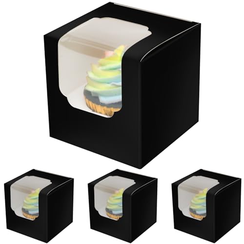 Gcardist Schwarz Auto-Pop-up Cupcake-Boxen Einzelne Cupcake-Behälter 15 Stück 8.9x8.9x8.9cm (15 Boxen + 15 Einsätze, 3.5x3.5x3.5inch) von Gcardist