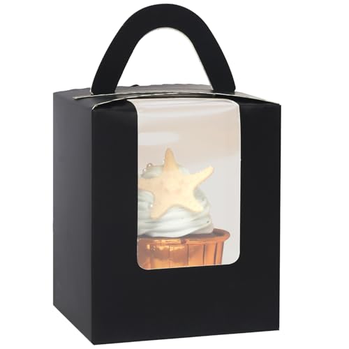 Gcardist Schwarz Cupcake-Boxen einzelne Cupcake-Halter Einweg 25pcs einzelne Cupcake-Boxen mit Fenster 9,3x9,3x11cm Cupcake-Behälter(3,7x3,7x4,5 Inch) von Gcardist