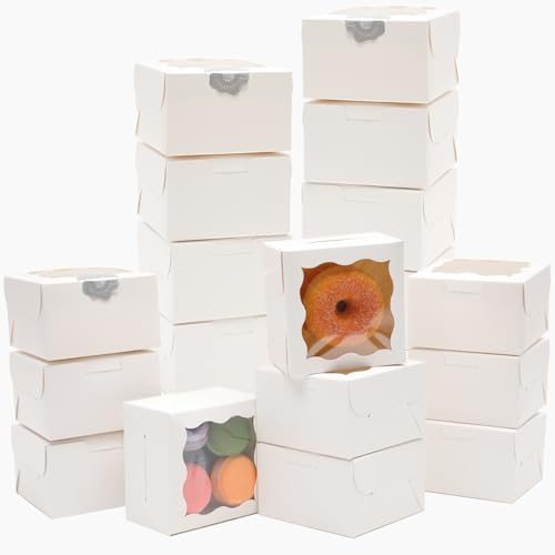 Gcardist Weiß Bäckerei Boxen mit Fenster 60 Stück 10x10x6.3cm Mini Cookie Macaron Kleine Donut Gebäck Boxen (4x4x2.5 inch) von Gcardist