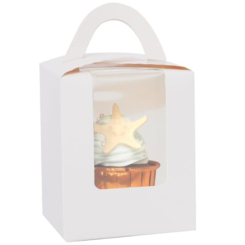 Gcardist Weiß Cupcake-Boxen einzelne Cupcake-Halter Einweg 25pcs einzelne Cupcake-Boxen mit Fenster 9,3x9,3x11cm Cupcake-Behälter(3,7x3,7x4,5 Inch) von Gcardist