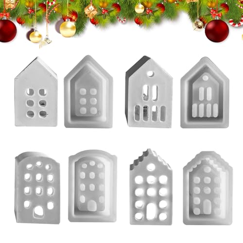 Gcerfby Haus-Silikonform, Weihnachtshaus-Silikonform | 4X Formenset zur Kerzenherstellung in Hausform,Gipsform im europäischen Stil in Hausform für den Schreibtisch von Gcerfby