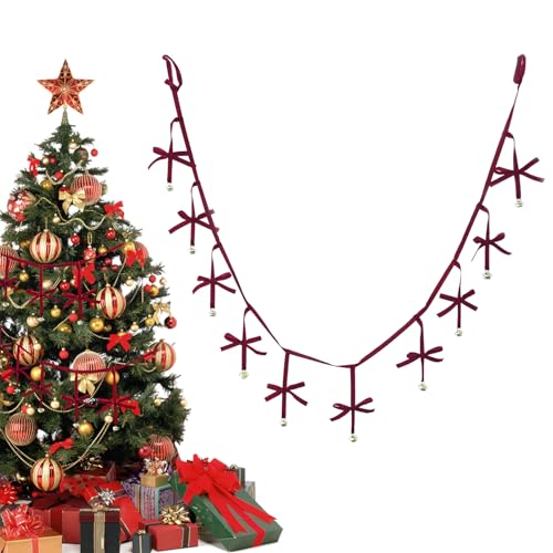 Gcerfby Samt Schleifen Für Weihnachtsbaum,Deko Mit Klingelglöckchen | Wiederverwendbare Schleifen Girlande Banner,Für Wohnzimmer Schlafzimmer Büro Kamin Fenster Wand Tür von Gcerfby