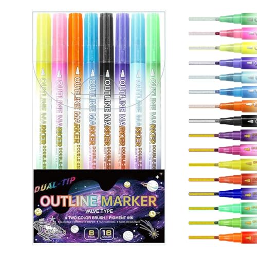 Gcerfby Shimmer Outline Marker Doppelseitig | 8er Set Malstifte Zeichenmarker - Kreativmarker für Basteln Beschriften Kolorieren Notizen Schule Aktivitäten Gcerfby Shimmer Outline Marker Doppelseitig | 8er Set Malstifte Zeichenmarker - Kreativmarker für Basteln Beschriften Kolorieren Notizen Schule Aktivitäten von Gcerfby
