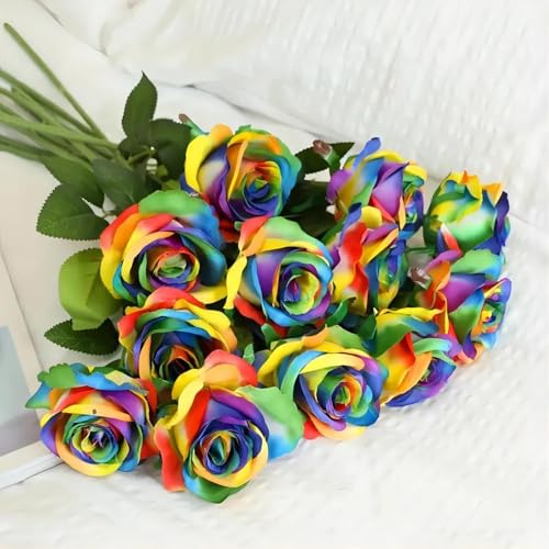 Gcljlmy 12 Stück Schwarze Rosen Künstlich, 21in Einzelne Langstielige Seidenrosenstrauß, Künstliche Blumen Schwarze Rose für Braut Hochzeitssträuße Garten Wohnzimmer Hotel Büro Dekor (Bunt) von Gcljlmy