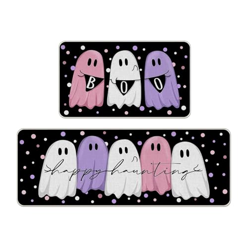 Gcljlmy 2 Stück Halloween Fußmatte Eingangsmatte Lustige süße Figur Bodenteppich Spinnennetz Kürbis Eingangsteppich rutschfeste Halloween Bodenmatte (Set B) von Gcljlmy