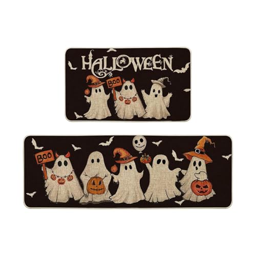 Gcljlmy 2 Stück Halloween Fußmatte Eingangsmatte Lustige süße Figur Bodenteppich Spinnennetz Kürbis Eingangsteppich rutschfeste Halloween Bodenmatte (Set D) von Gcljlmy