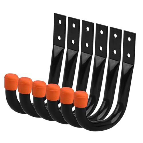 Gcljlmy 6 Stück Garagen-Aufbewahrungshaken, robuste Wandhaken aus Eisenmetall, Kleiderbügel zum Aufhängen von Seilen, Kajaks, Klappstühlen (Orange) von Gcljlmy