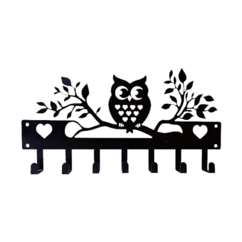 Gcljlmy An der montierter Schlüsselhalter-Organizer-Haken, Stabiler schwarzer Wandbehang, Hut, kreativer Kleiderhaken für Wohnzimmer, Eingangsbereich (Eule) von Gcljlmy