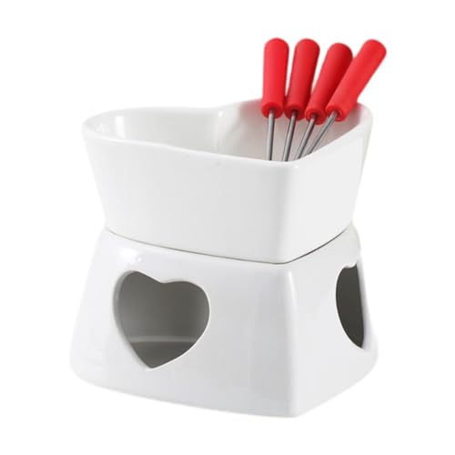 Gcljlmy Feuerkessel-Schüssel aus mit 4 Gabeln, dekoratives Dekor, leicht zu reinigende Schokoladen-Maker-Schüssel, Mini-Fondue-Topf für Partygeschenke (Weiß) von Gcljlmy