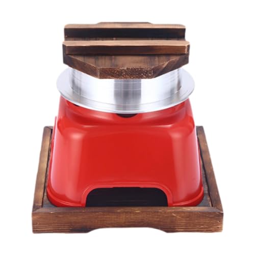 Gcljlmy Japanischer Reistopf, Kochtopf, Heizplatte mit Holzdeckel und Tablett, tragbares Reiskocher-Brenner-Set für Rucksackreisen (Rot 12.5 Cm) von Gcljlmy
