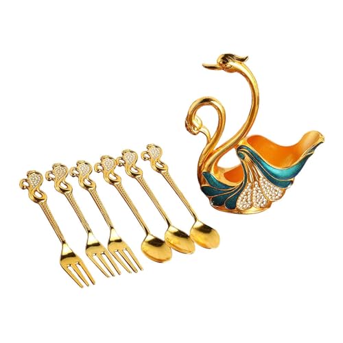 Gcljlmy Kaffeedessertlöffel Gabeln Set, Basishalter mit 3 Löffel und 3 Gabeln, Besteck für Rühreis von Obstdessert Rühreis (Dunkelblau) von Gcljlmy