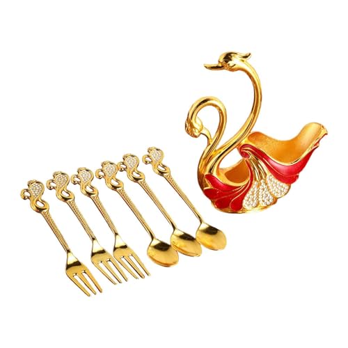 Gcljlmy Kaffeedessertlöffel Gabeln Set, Basishalter mit 3 Löffel und 3 Gabeln, Besteck für Rühreis von Obstdessert Rühreis (Rot) von Gcljlmy