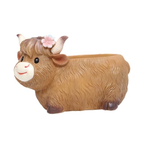 Gcljlmy Niedliche Kuh-Pflanzfigur, Rinderfigur mit Abflussloch, Pflanzen für drinnen und draußen, Kunstharz, Blumentopf, Pflanztöpfe für Terrasse, Zuhause und (B) von Gcljlmy