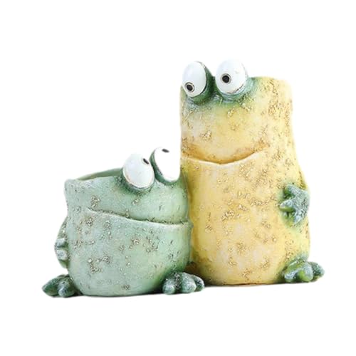 Gcljlmy Niedlicher Frosch-Pflanztopf, kreative Heimdekoration, Bastelstatue, Bonsai-Blumentopf, kleine Pflanztöpfe für Rasen, Balkon, Dekoration (Grün Gelb,C) von Gcljlmy