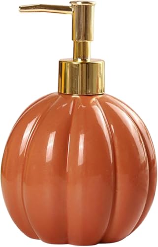 Gcljlmy Seifenspender mit Halloween-Kürbis-Motiv, Handseifenspender, nachfüllbar, dekorative, leichte Flüssigkeitspumpflasche für die Arbeitsplatte zu Hause (Orange Gold) von Gcljlmy