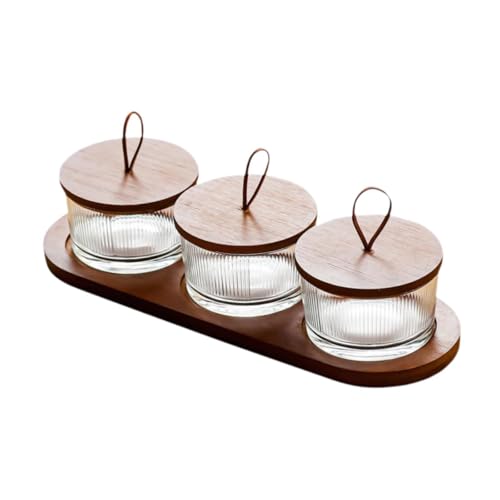 Gcljlmy Serviertablett aus Holz mit Schüssel, Dessert-Display, Glasschüssel, Tablett, Geteilte Servierschalen für Süßigkeiten, Sala, Obst, Vorspeisen (3 Gitter) von Gcljlmy