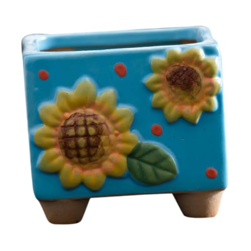 Gcljlmy Sonnenblumen Pflanzer Kleiner quadratischer Blumentopf dekorative Pflanzentopf für Innen- und Außenhof in Hof Bücherregal (Blau) von Gcljlmy