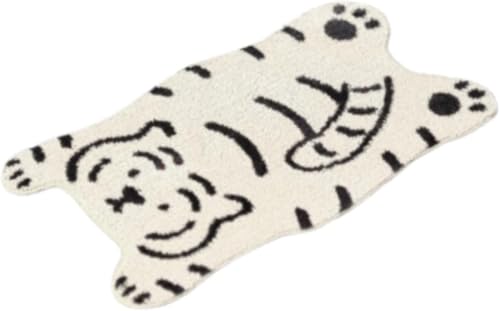 Gcljlmy Teppich in Tigerform, rutschfeste Spielmatte, Ornament, tragbare Fußmatte, Türbodenteppich für Heimdekoration, Dusche, Wohnzimmer, Flur (Weiß) von Gcljlmy