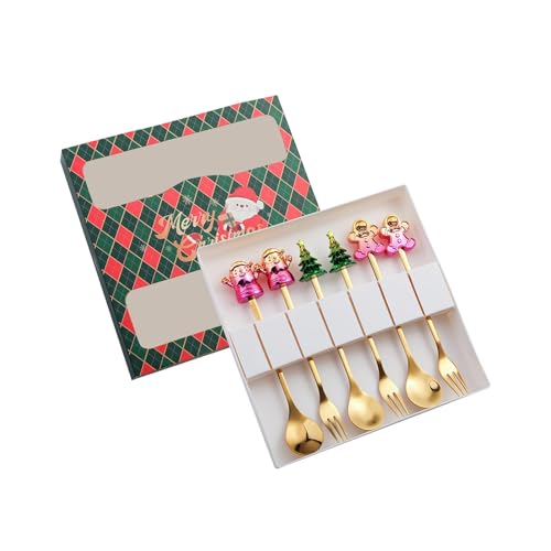 Gcljlmy Weihnachtsfiguren-Löffel und Gabeln, Besteck, Dessert, leicht zu reinigen, Weihnachtsbesteck-Set, Geschirr für den täglichen Gebrauch, Hochzeit, Küche (Gemischte Grüne Box) von Gcljlmy