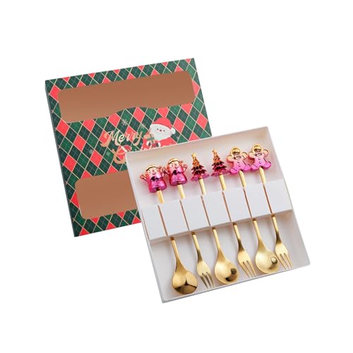 Gcljlmy Weihnachtsfiguren-Löffel und Gabeln, Besteck, Dessert, leicht zu reinigen, Weihnachtsbesteck-Set, Geschirr für den täglichen Gebrauch, Hochzeit, Küche (Lila-grüne Box) von Gcljlmy