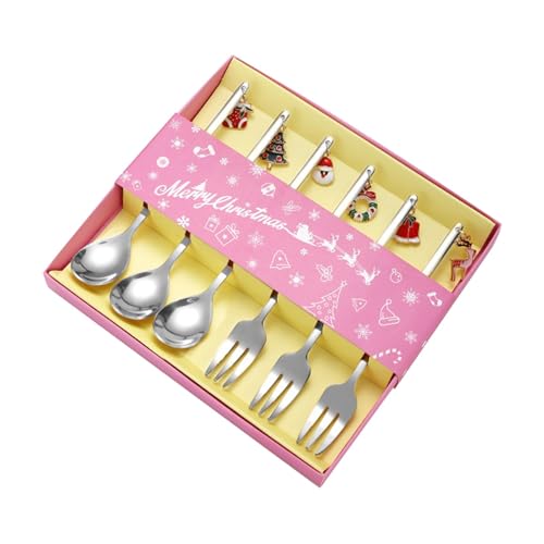 Gcljlmy Weihnachtslöffel-Gabel-Set, Besteck-Set, Dessertlöffel und Gabeln aus Edelstahl, Weihnachtsbesteck-Sets, für die Küche, Geschenkparty (Silber) von Gcljlmy