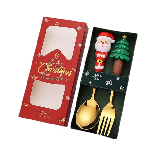 Gcljlmy Weihnachtslöffel- und Gabel-Set, Besteck-Set, Weihnachtsbesteck-Set, Edelstahl, Dessertlöffel und Gabeln für Küche und Restaurant (2a) von Gcljlmy