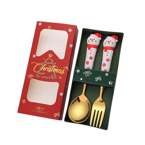 Gcljlmy Weihnachtslöffel- und Gabel-Set, Besteck-Set, Weihnachtsbesteck-Set, Edelstahl, Dessertlöffel und Gabeln für Küche und Restaurant (2e) von Gcljlmy