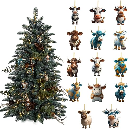 14 PCs Weihnachtskuh -Ornamente für Weihnachtsbaum -Weihnachtsbaum -Ornamente Cartoon Kuhhängedekorationen Acrylhänge Kuh Weihnachtsschmuck für Weihnachten Geschenke Fenster Auto Inneneinrichtung n von Gcroet