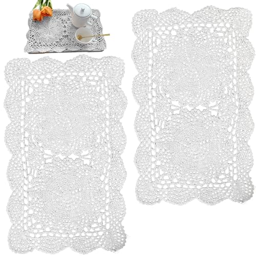 2pcs Häkelkrochet-Dürien, 11 x 17 Zoll Baumwoll-Rechtecktischtisch, dekorative Boho-Boho-Taschen für Kommoden und Endtische. von Gcroet