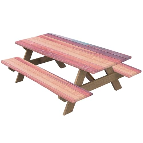 3pcs/Set -Picknicktischabdeckung mit Bankabdeckungen wasserdichte Holzkorn -Picknicktischabdeckungen mit elastischem Camping -Tischdecke für Camping im Freien, Redwood Grain. von Gcroet