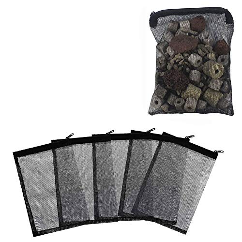 Aquarium Filterbeutel Aquarium Fein Micron Medien Mesh-Filterbeutel wiederverwendbarer Nylon-Beutel der mit Reißverschluss für Fish Tank Bio Ball, Aktivkohle, Aktivkohle-Keramik-Ringe 5pcs Schwarz von Gcroet