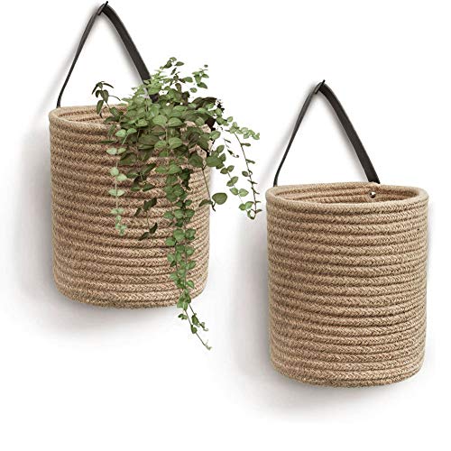 Baumwollseil Hängende Aufbewahrungskörbe, 2 Stücke Jute Hängen Korb -small Gewebt Hängender Korb Blume Pflanzen, Jute Gewebt Korb, Gewebt Korb Hängende Blume Topf Wandhalterung Mit Griff, Gelb von Gcroet