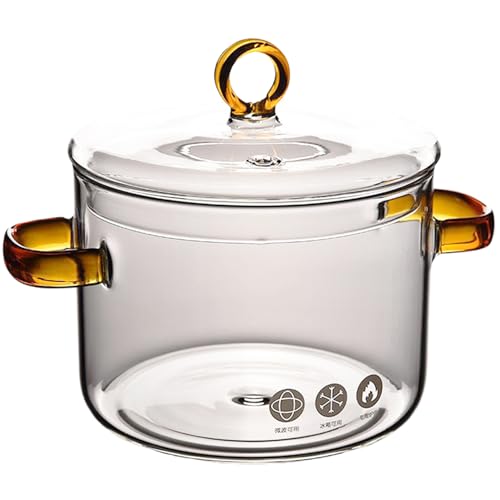 Clear Pot mit Deckel 1, 5L Dual Griff Glass Pot Microwavable Clear Hitzefestes universeller Glastöpfe zum Kochen von Suppe Milchbrei von Gcroet