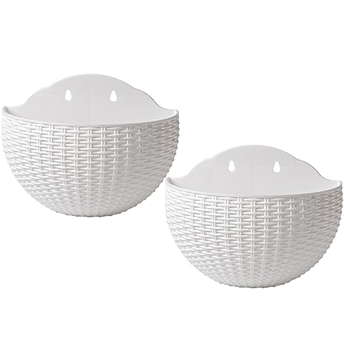 Gcroet 2pcs Wand Pflanzer Wandvase Wandampel Wandpflanzer Wand hängende Pflanzer Wandmontierte hängende Korb, hängende Pflanzentöpfe halbe runde Zaun Pflanzer mit Wandmontierte Pflanzer für Weiß von Gcroet