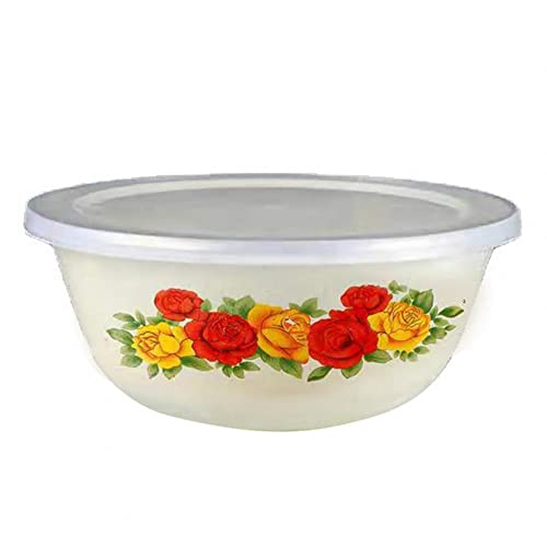 Gcroet Email Bowl mit Deckel, Salatschale Vintage Emaille Schüssel mit Nostalgie -Salatschalen für chinesische Stile für Abendessen Schalen mit Blumenmuster 6,3 Zoll Rosenstil von Gcroet