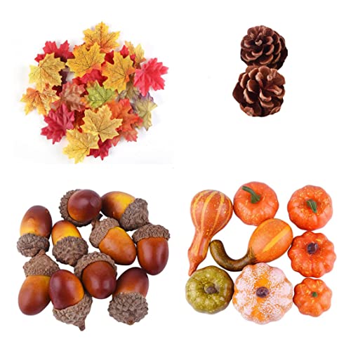 Gcroet Halloween künstliche Kürbisse Dekoration Set 50pcs/Set Mini Kürbisse Kiefernkegel Maple Blätter Eicheln für Thanksgiving Home Table Decor .. von Gcroet