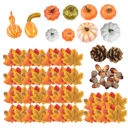 Gcroet Kürbisdekorationen 86pcs Dekor realistische Halloween -Tischdekorationen Künstliche Ahornblätter Kiefernkegel für Thanksgiving Halloween Party .. von Gcroet