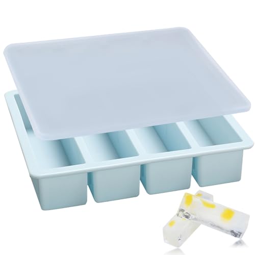 Gcroet Silikon Gefrierschrank mit Deckel 4 Fach Eiswürfelschale Wiederverwendbare Flexible Suppe Gefrierschrank Nicht-Stick-DIY-Streifen Eiswürfelform für Heimküche, Blau Gcroet Silikon Gefrierschrank mit Deckel 4 Fach Eiswürfelschale Wiederverwendbare Flexible Suppe Gefrierschrank Nicht-Stick-DIY-Streifen Eiswürfelform für Heimküche, Blau von Gcroet